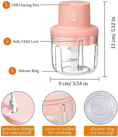 Electric Mini Garlic Chopper – USB Rechargeable Portable Food Processor | Mini Vegetable & Fruit Cutter | Compact Kitchen Chopper