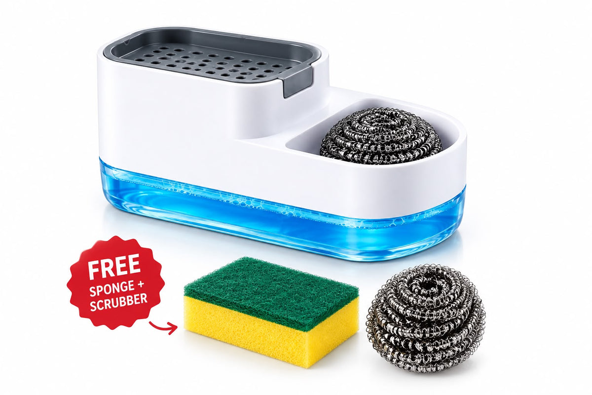 2-in-1 Kitchen Soap Dispenser with Sponge & Steel Scrubber