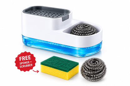 2-in-1 Kitchen Soap Dispenser with Sponge & Steel Scrubber
