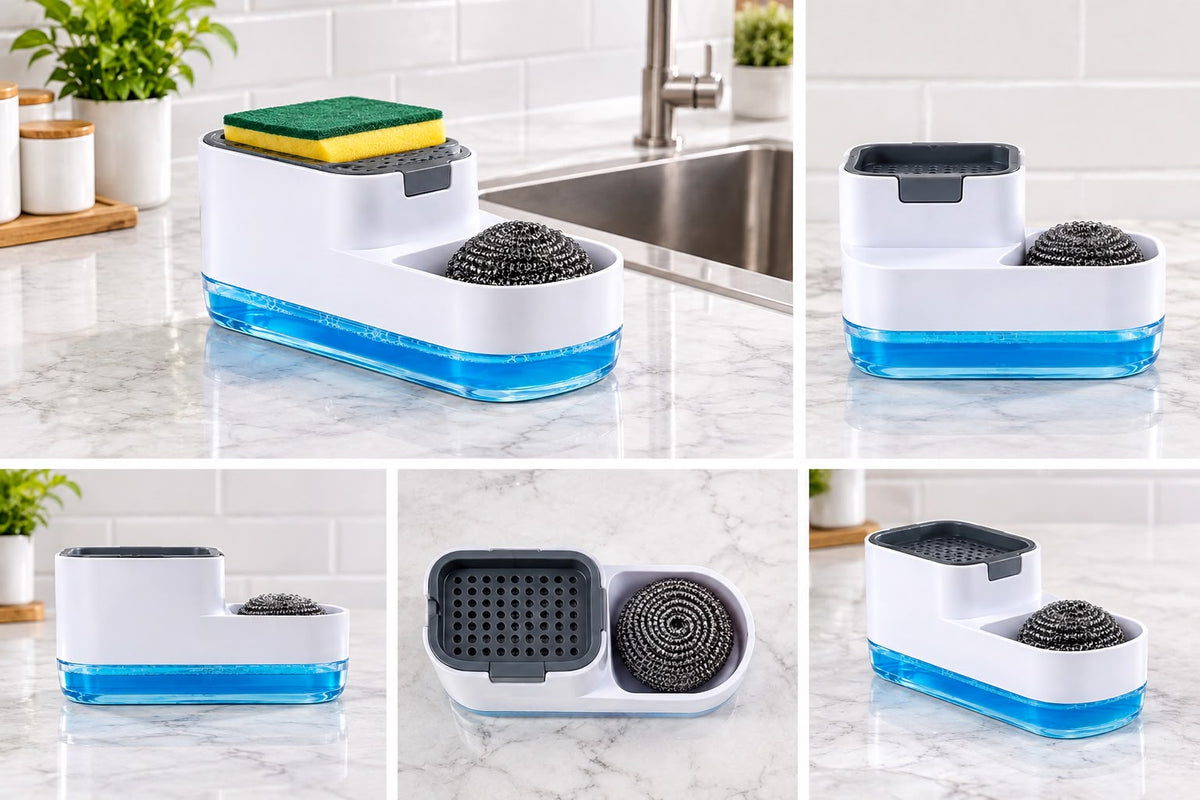 2-in-1 Kitchen Soap Dispenser with Sponge & Steel Scrubber