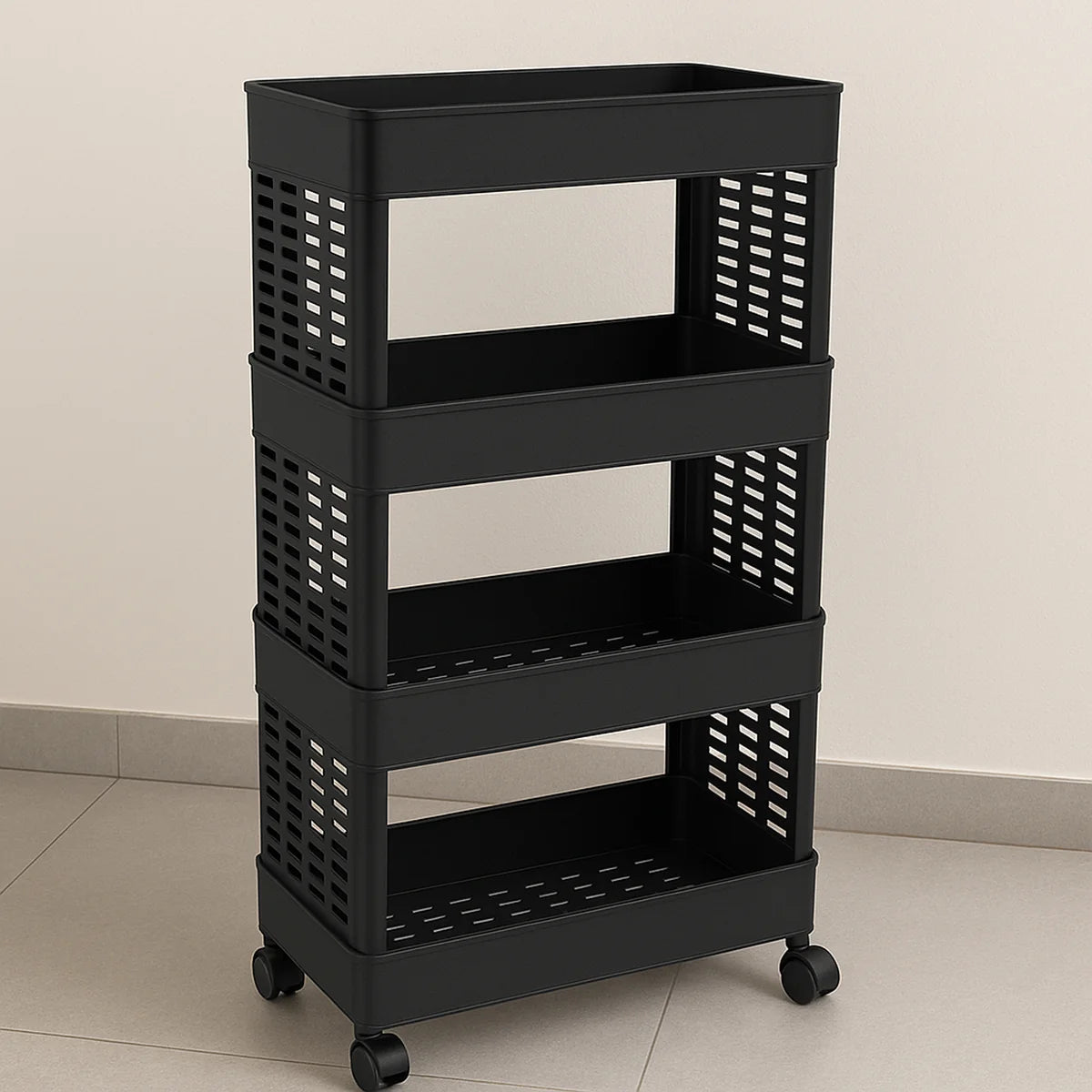 4-Layer Plastic Storage Rack with Wheels – Multi-Purpose Organizer