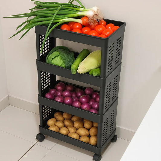 4-Layer Plastic Storage Rack with Wheels – Multi-Purpose Organizer