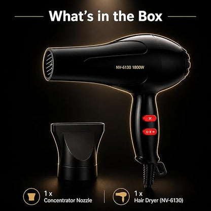 NOVA 1800W Professional Hair Dryer – Powerful Fast-Drying Hair Styling Dryer