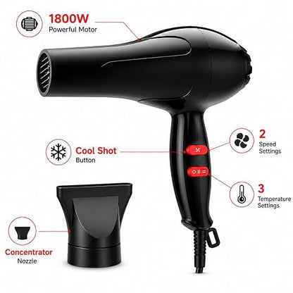 NOVA 1800W Professional Hair Dryer – Powerful Fast-Drying Hair Styling Dryer