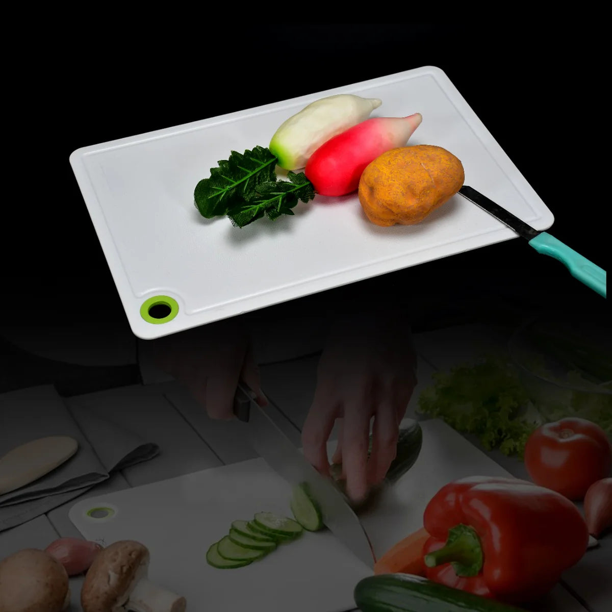 6-Piece Kitchen Knife Set with Vegetable Cutting Board – Multi-Size Knives, Scissors & Peeler