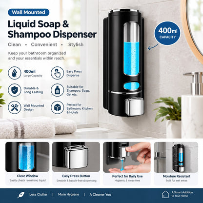 Premium Wall Mounted Liquid Soap & Shampoo Dispenser – 400ml